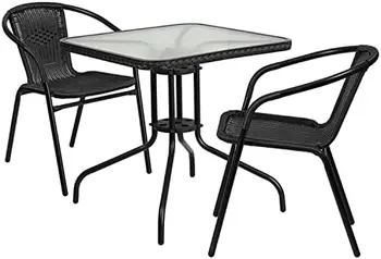 28-дюймовый Квадратный Стеклянный Металлический стол с серой ротанговой окантовкой и 4 Серыми стульями из ротанга, Телескопический табурет, Кресло-качалка, Пляжный стул По