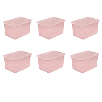 Sterilite 64 Qt. Пластиковая коробка для фиксации румян розового оттенка, набор из 6