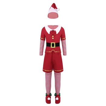 Детский Рождественский костюм для девочек, Красные наряды Санта-Клауса Для мальчиков, Топы с длинными рукавами, брюки и Шляпа, обувь, 4 шт., комплект Рождественской одежды