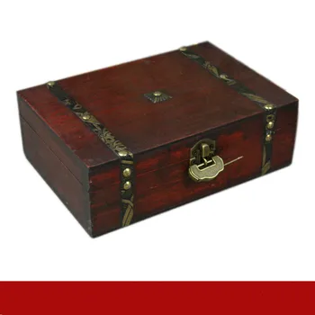 Изысканная Антикварная Деревянная коробка Винтажная коробка с замком Настольный ящик для хранения Всякой Всячины Реквизит для Съемок Креативная Подарочная коробка