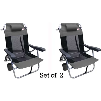 Многопозиционный плоский Складной сетчатый ультралегкий пляжный стул (2 упаковки) - Серый походный стул, кресло-качалка