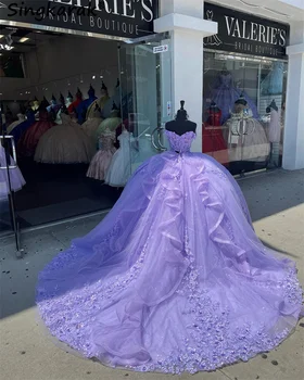 Новое поступление 2023 Лавандовое Бальное платье Пышные платья с открытыми плечами Кружевные Аппликации Бисероплетение Sweet 16 Платье Vestidos Корсет