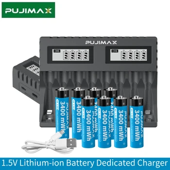 PUJIMAX 8шт Постоянного Напряжения 1,5 В 3400 МВтч AA Перезаряжаемая Литиевая батарея с 8 слотами 1,5 В Специального Зарядного устройства Прочный