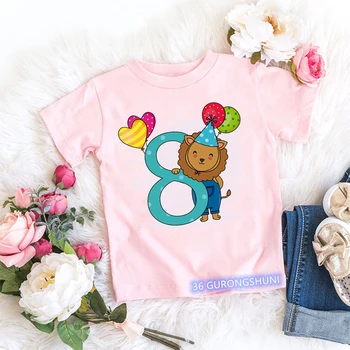 2022, Новый стиль, футболка с милым кавайным животным с номером 3-9 на День рождения, футболка с изображением кролика, слона, медведя, футболки с воздушным шаром, топы для маленьких детей