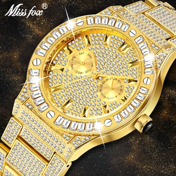 MISSFOX, роскошные мужские часы от ведущего бренда, Золотые Квадратные часы Ddiamond, Кварцевые мужские часы из нержавеющей стали, Дата, Календарь, Деловые наручные часы