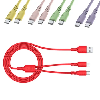 2в1 USB-двойной штекерный кабель Type C, Силиконовый кабель для зарядки мобильных телефонов USB C, линия зарядного устройства Type C для мобильных телефонов