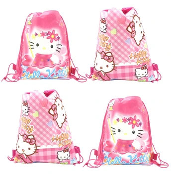 Розовый подарочный пакет Hello Kitty из нетканого материала для Вечеринки в честь Дня рождения, Подарочная сумка для покупок, рюкзак на шнурке, принадлежности для украшения вечеринки для девочек