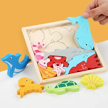 Детский 3D пазл, веселое учебное пособие, развивающая интеллектуальная игрушка, деревянный динозавр, животное, трехмерный пазл