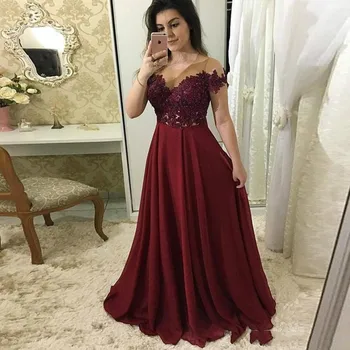 Вечерние платья бордового цвета, шифоновые платья для выпускного вечера трапециевидной формы с аппликациями, женское платье для особых случаев