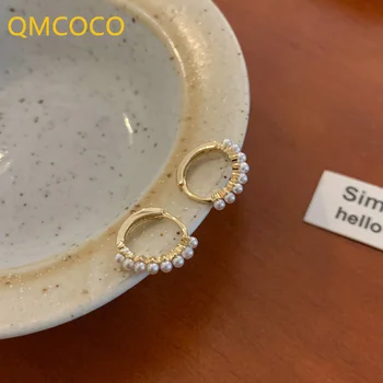QMCOCO Circle Жемчужные серьги-кольца для женщин, Роскошная девушка, Новый Серебряный цвет, модные ювелирные изделия, Женские аксессуары на Каждый день
