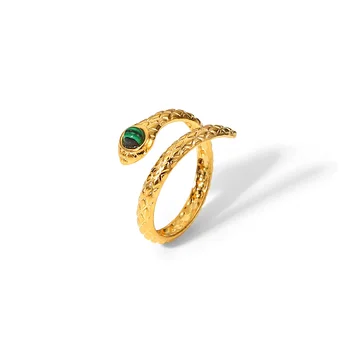 Женское Кольцо с оберткой в виде змеи Serpent с зеленым камнем Доступно в размерах США 6 7 8