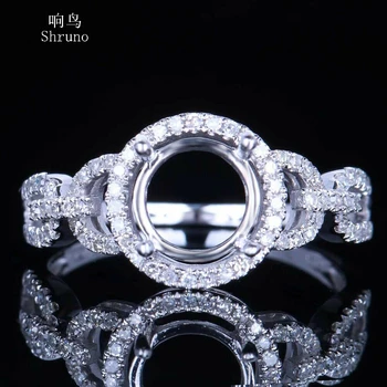 Кольцо из белого золота круглой огранки Shruno 7 мм, выращенный в лаборатории муассанит, бриллиантовое кольцо с полумонтажом для женщин, обручальные ювелирные украшения