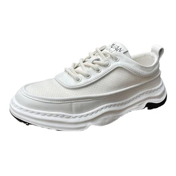 Летние Белые туфли с дышащей сеткой, мужские повседневные туфли на толстой подошве, Корейская мода, Модные Легкие брючные ботинки