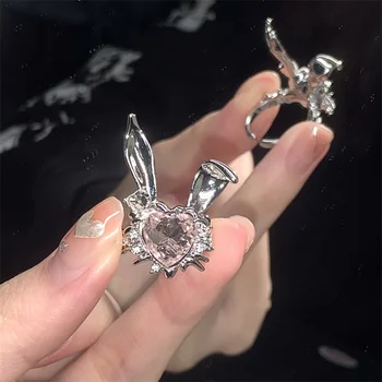 Корейские милые серьги с кроликом Для Девочек, женские ювелирные изделия с кроликом и цирконием, открывающие кольца для Подруги, сладкие украшения с прохладным ветром, подарки