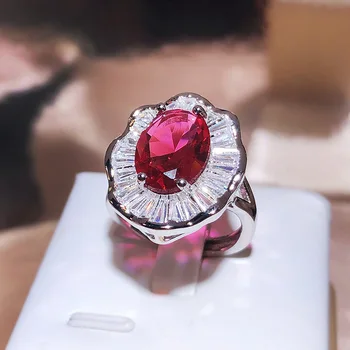 Кольцо с красным рубином из Стерлингового серебра 100% S925 для женщин, Изысканные Обручальные кольца с Анилосом, Рубиновое Кольцо с драгоценным камнем, Женская коробка