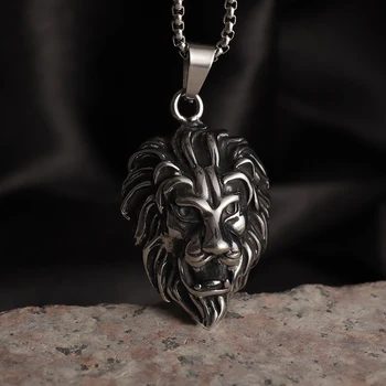 Ожерелье с подвеской в виде головы льва из нержавеющей стали, мужской шарм, тотемный амулет в стиле панк-рок, ювелирный подарок