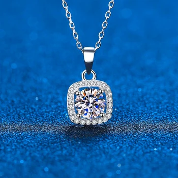 Ожерелье из настоящего мозанита, 1 карат, 2 карата стерлингового серебра, VVS Lab, бриллиантовое ожерелье с подвеской Halo для женских украшений, подарок на день рождения