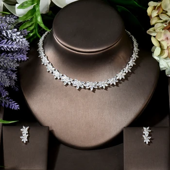 Модное высококачественное ожерелье и серьги в виде цветочных листьев, женские наборы свадебных украшений с кубическим цирконием AAA, Бижутерия N-1731