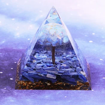 Пирамида из Опалового Оргона-Древо жизни, Пирамида из оргонита, Натуральный Синий кристалл, Пирамида Из Оргонита, Энергия, Исцеляющая Чакру Рейки