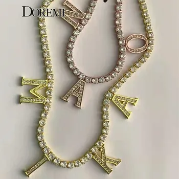 Ожерелья с Пользовательским именем DOREMI, Ожерелье с буквами CZ, Подвеска для женщин, Ювелирные изделия на цепочке, Персонализированный Золотой Рождественский подарок