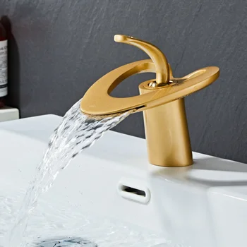 Современный и минималистичный смеситель для ванной, Шкаф для ванной, умывальник, Золотой и черный Кран с водопадом, Латунный кран для ванной
