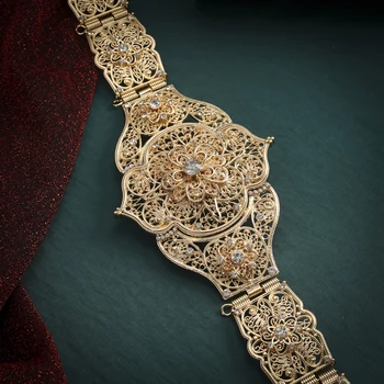 Кавказские свадебные поясные цепочки со стразами, выдалбливают цветочные поясные ремни, Длинная Цепочка, Винтажные металлические ремни золотого цвета для женщин