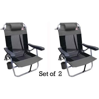 Многопозиционный Плоский Складной Сетчатый Ультралегкий пляжный стул для зрителей на открытом воздухе (комплект из 2 предметов) - серый