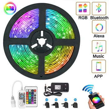 Умные светодиодные ленты С Контроллером приложения Гибкая Синхронизация музыки 5050 RGB, Меняющая Цвет, Светящаяся Гирлянда Для Украшения комнаты