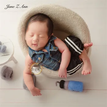 Джейн Зи Энн, новорожденный ребенок, синий деним, модный крутой жилет для мальчиков-близнецов, комплект спортивных штанов, аксессуары для студийной съемки