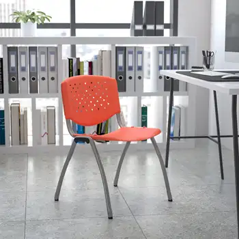 Серия Flash Furniture HERCULES 880 фунтов. Вместительный Оранжевый пластиковый стул с каркасом из титана серого цвета с порошковым покрытием