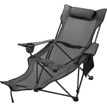 Серый Откидывающийся Складной Походный стул с Сетчатым шезлонгом для отдыха с подставкой для ног