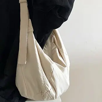 Сумка через плечо большой емкости, повседневная однотонная хлопковая сумка на плечо, легкая женская сумка-мессенджер