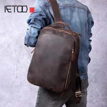 AETOO Персонализированный ретро кожаный рюкзак crazy Horse, простой модный рюкзак из воловьей кожи первого слоя, мужской кожаный рюкзак