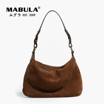 MABULA, Винтажные Коричневые женские сумки через плечо из натуральной замши, Большая вместительная сумка-тоут, Высококачественные Модные сумки-хобо С кожаной ручкой