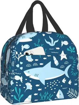 Изолированная сумка для ланча для работы, школы, пикника, Синяя Милая акула, охладитель, Ланч-бокс, Контейнеры для взрослых, термосумка, Портативная, Многоразовая