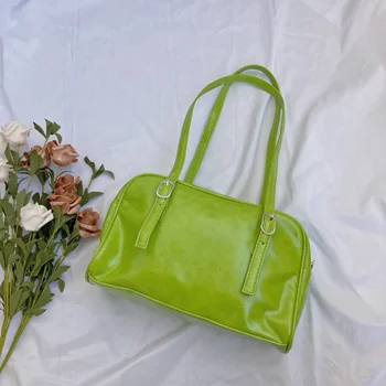 Ретро Зеленая Женская Большая сумка через плечо, Модный Дизайн, Женская сумка подмышками, искусственная кожа, Женская повседневная сумка-тоут, сумки
