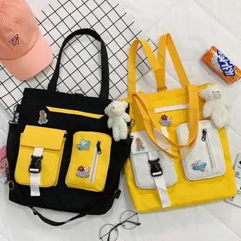 Сумка, студенческий рюкзак двойного назначения, холщовая сумка контрастного цвета, холщовая сумка в корейском стиле, женская сумка через плечо, сумка-мессенджер