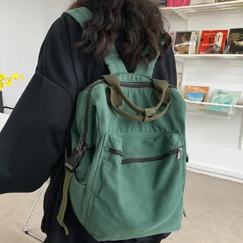 Новый Однотонный Женский Холщовый рюкзак, Винтажная школьная сумка для девочки-подростка 2022, Дорожная сумка на открытом воздухе, Кошельки, Сумка для книг, рюкзак