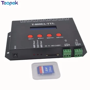 8-портовый автономный пиксельный контроллер T-8000A, светодиодная SD-карта, выходной сигнал SPI (TTL), может контролировать максимум 1024 * 8 портов = 8192 пикселей