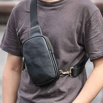 Кожаная нагрудная сумка AETOO, мужская повседневная сумка-мессенджер, простая и универсальная сумка через плечо, корейская версия нагрудной сумки бренда tide