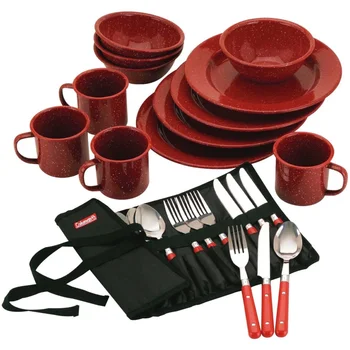 Набор эмалированной посуды из 24 предметов, красный, Набор посуды из 24 тарелок и мисок Целый набор, простой и современный