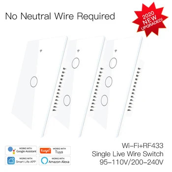 WIFI + RF 433 No Neutral Smart Switch Новая версия US 120 Single Fire Smart Life/Приложение Tuya Работает с Alexa Google Home 110/220 В