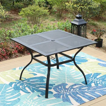 MF Studio 37-дюймовый Квадратный уличный металлический обеденный стол с отверстием для зонта 1,57 дюйма, черный стол для пикника, складной стол для кемпинга