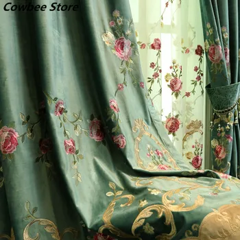 Итальянская фланелевая занавеска с вышивкой в европейском стиле, Простая современная роскошная занавеска для гостиной от пола до потолка