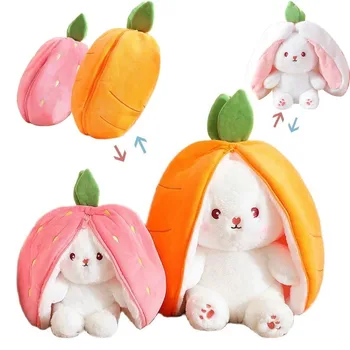 Милая плюшевая игрушка-кролик с клубникой и морковкой, креативная сумка для превращения автомобиля Во фрукты, украшения, Плюшевый кролик, Плюшевая кукла для детей
