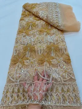 Bestway 2023 Модная французская тюлевая кружевная ткань, 5 Ярдов, Нигерийское женское свадебное платье, Роскошная вышивка блестками, Африканская кружевная ткань