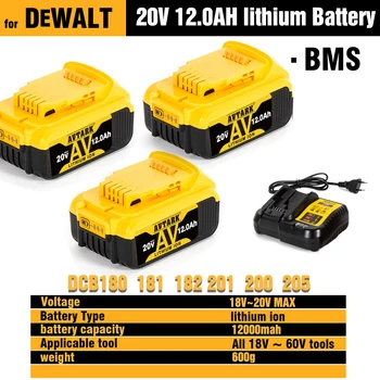 Новейший аккумулятор DCB200 20V 6000mAh и зарядное устройство для Dewalt 18V DCB184 DCB200 DCB182 DCB180 DCB181 DCB182 DCB201 Аккумулятор для инструментов