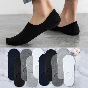 5 пар Летних Тонких Невидимых Хлопчатобумажных Мужских Носков, Силиконовые Нескользящие Носки для Мужчин, Дышащие Носки чистого Цвета, Модные Носки-лодочки