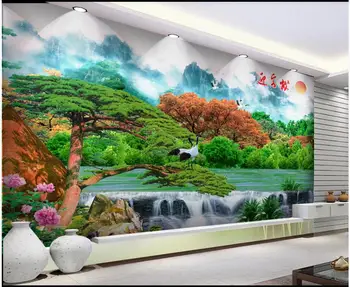 Изготовленная на заказ фреска 3d настенная роспись на стене Большое дерево в окружении горных озер и речных пейзажей декор фотообоев в гостиной