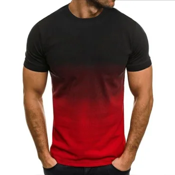 Летняя горячая мужская тонкая свободная футболка с коротким рукавом из модной серии Gradient для подростков с круглым воротником и принтом, большая